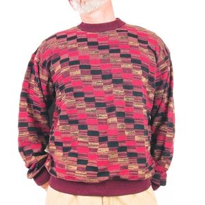 Vintage Red Cascading Geometric Knit Protégé Sportswear Sweater Size XL